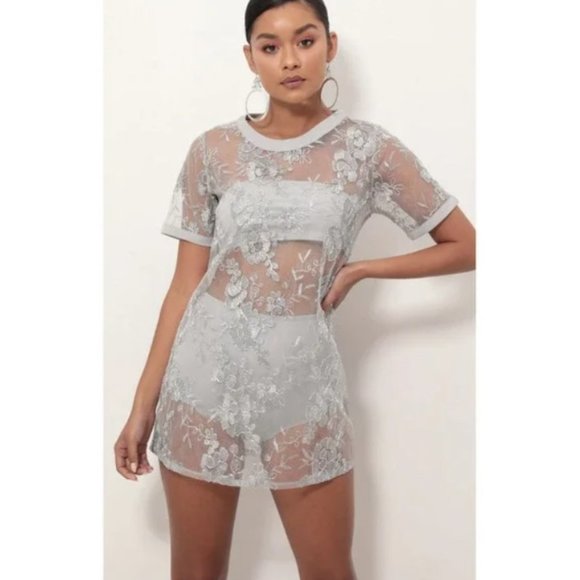 lucy in the sky metallic silver lace dress - Picture 1 of 6